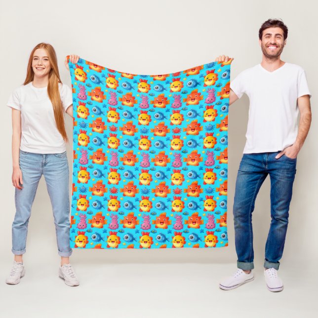 Colourful Cartoon Sea Creatures Pattern Fleece Blanket (In Situ)