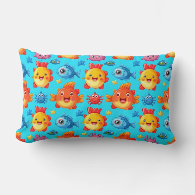 Colourful Cartoon Sea Creatures Pattern Lumbar Cushion (Front)