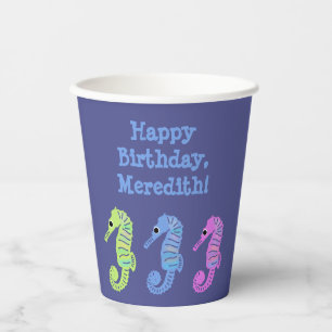 Colourful Cartoon Seashorses Fish Personalised Paper Cups