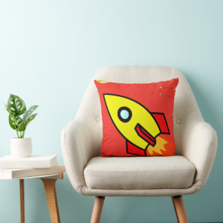 Colourful Cartoon Space Adventure Rocket, UFO Cushion