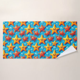 Colourful Cartoon Starfish and crabs Bath Towel