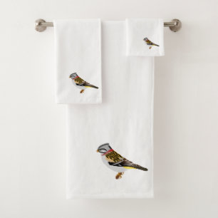 Colourful cartoon yellow and brown sparrow bath towel set