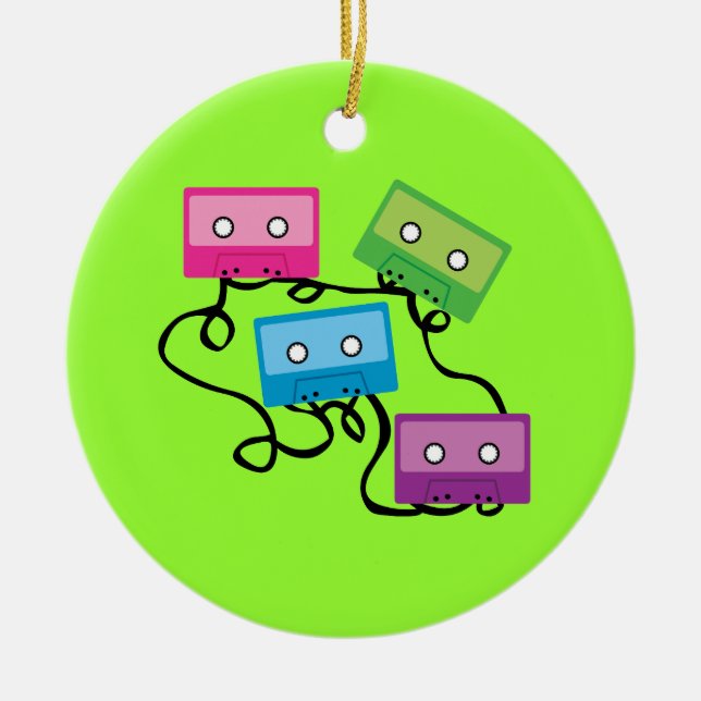 Colourful Cassette Tapes Ceramic Tree Decoration (Front)