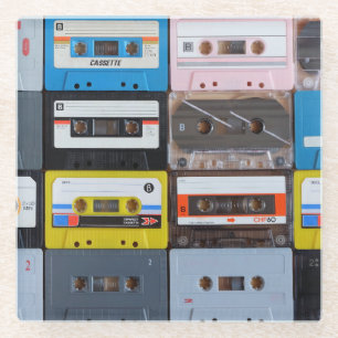 Colourful Cassette Tapes: Vintage Collection. Glass Coaster