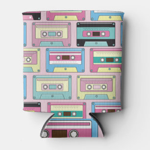 Colourful cassettes, pink background pattern. can cooler