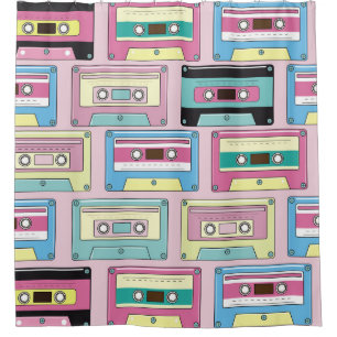 Colourful cassettes, pink background pattern. shower curtain