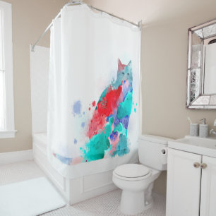 Colourful Cat 609 red turquoise Shower Curtain