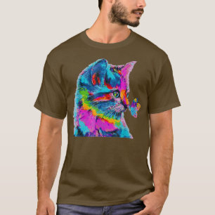 Colourful Cat and Butterfly Tshirt Cute Kitten Pet