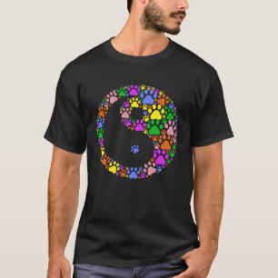 Colourful cat and dog paw prints Yin Yang T-Shirt