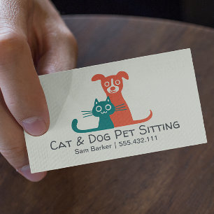 Colourful Cat and Dog Pet Sitting Pet Care Business Card