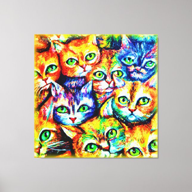 Colourful Cat and kitten Pattern. Buy Now Canvas Print (Front)