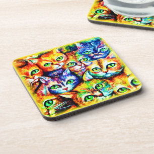 Colourful Cat and kitten Pattern. Buy Now Coaster