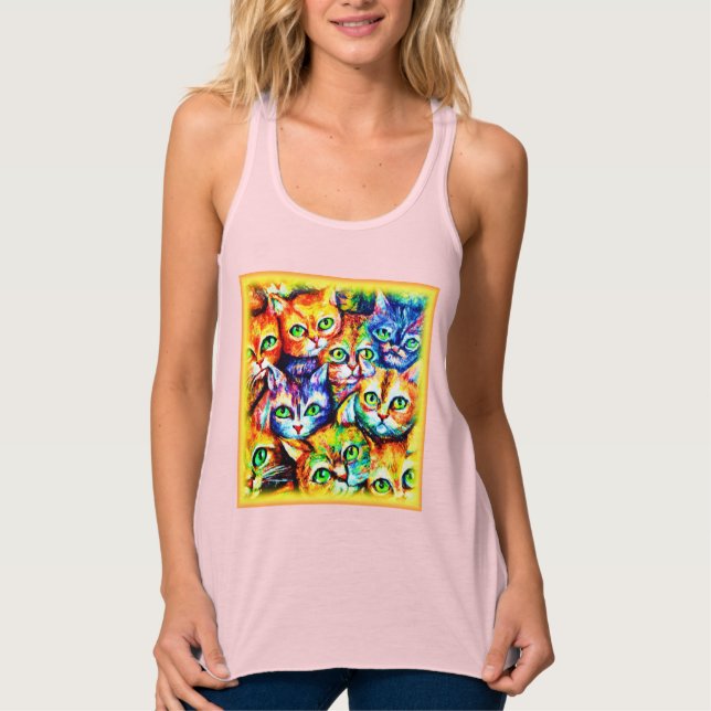Colourful Cat and kitten Pattern. Buy Now Singlet (Front)