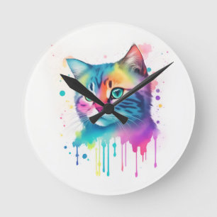 Colourful cat art clock