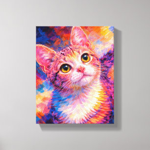Colourful Cat Art Print   Vibrant Kitten Painting