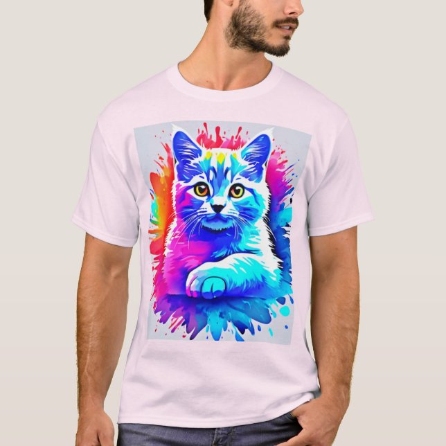 Colourful Cat Art T-Shirt (Front)