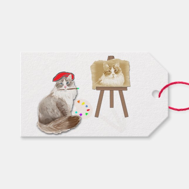 Colourful Cat Artist Personalised Gift Tag (Front (Horizontal))