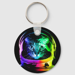 Colourful cat astronaut key ring