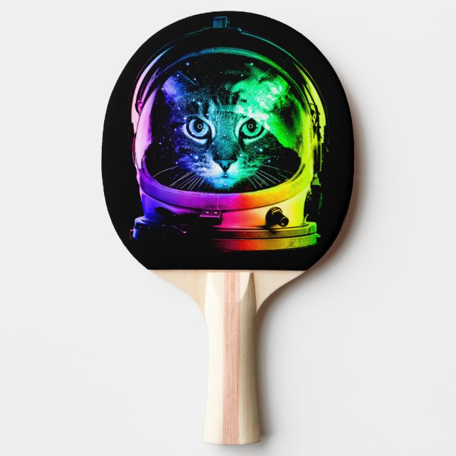 Colourful cat astronaut ping pong paddle (Front)