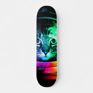 Colourful cat astronaut skateboard