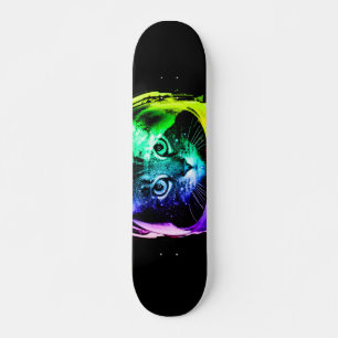 Colourful cat astronaut skateboard