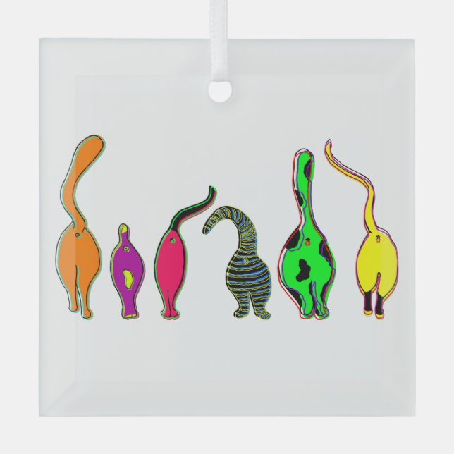 Colourful Cat Butts Glass Tree Decoration (Front)