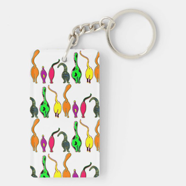 Colourful Cat Butts Pattern Key Ring (Back)