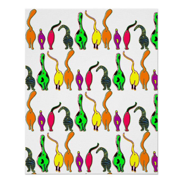 Colourful Cat Butts Pattern Poster (Front)
