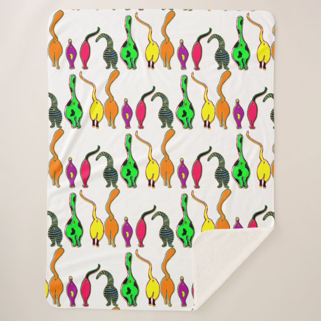 Colourful Cat Butts Pattern Sherpa Blanket (Front)