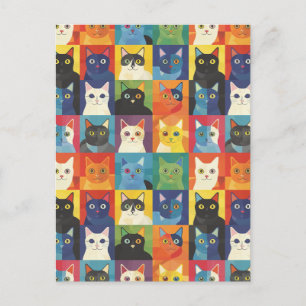 Colourful Cat Collage Art Postcard