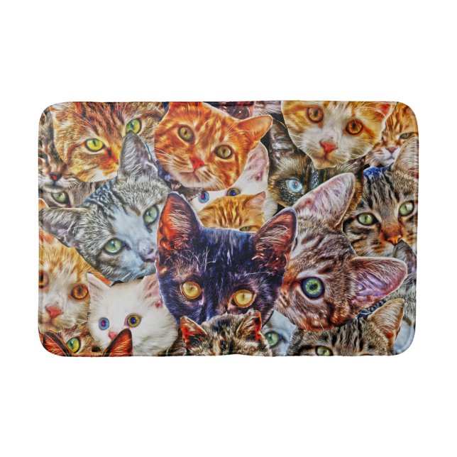 Colourful Cat Collage Bath Mat (Front)