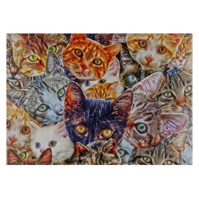 Colourful Cat Collage Cutting Board (Front)