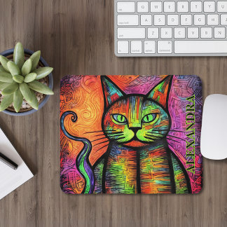 Colourful Cat Custom Name  Mouse Pad