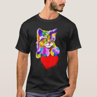 Colourful Cat Cute Valentine s Day Heart for Kitte T-Shirt