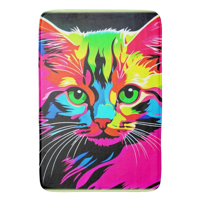 Colourful Cat Design Bath Mat (Front Vertical)