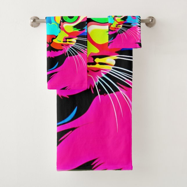 Colourful Cat Design Bath Towel Set (Insitu)