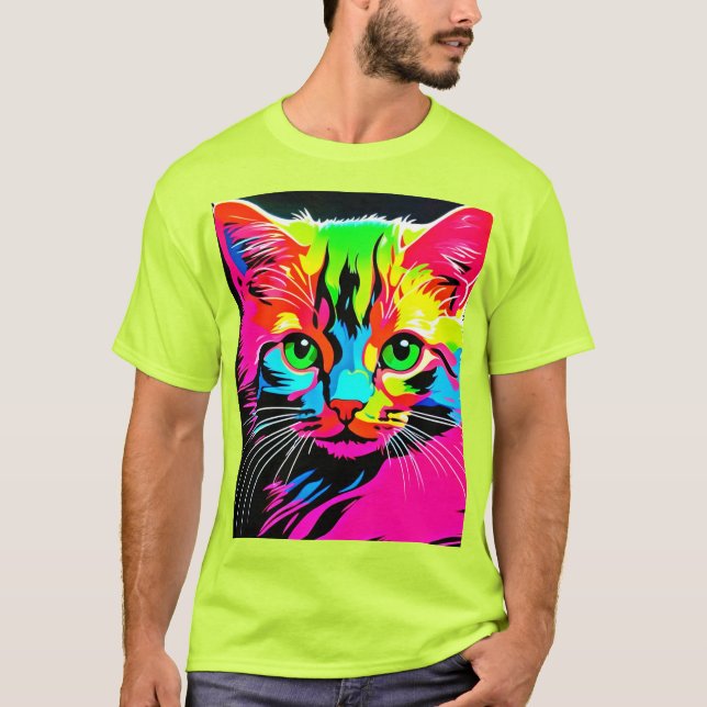 Colourful Cat Design T-Shirt (Front)