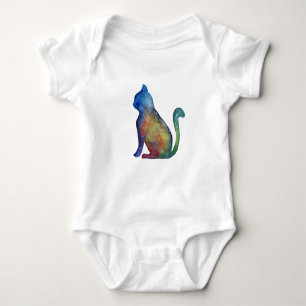 Colourful Cat Drawing Baby Jersey Bodysuit, White Baby Bodysuit