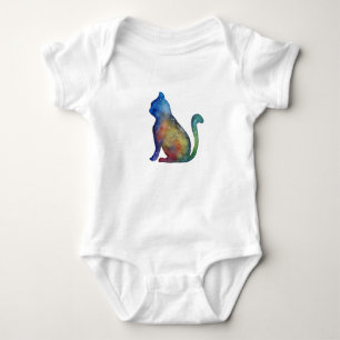 Colourful Cat Drawing Baby Jersey Bodysuit, White Bodysuit