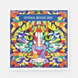 Colourful Cat Face Kaleidoscope - Add Greeting to Napkin
