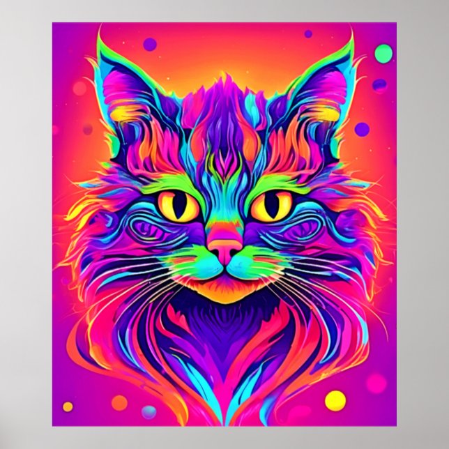 Colourful Cat Head Artwork Poster (Front)