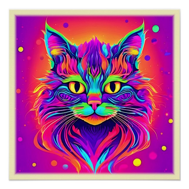 Colourful Cat Head Artwork Poster (Front)