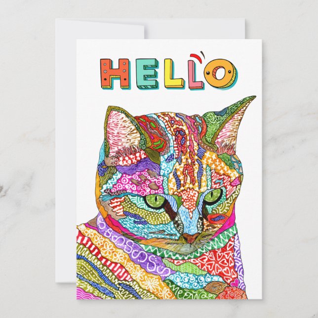 Colourful Cat Hello Greeting Card (Front)