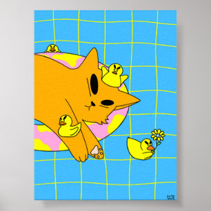 Colourful Cat in The Pool Bathroom Poster