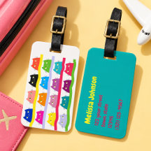 Colourful Cat Luggage Tag Cute Kawaii Travel