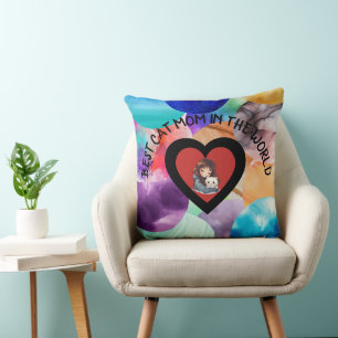 Colourful Cat Mum Summer Beachy Modern Throw Pillo Cushion