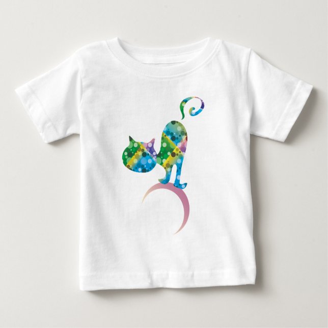 Colourful Cat On Crescent Moon Baby T-Shirt (Front)