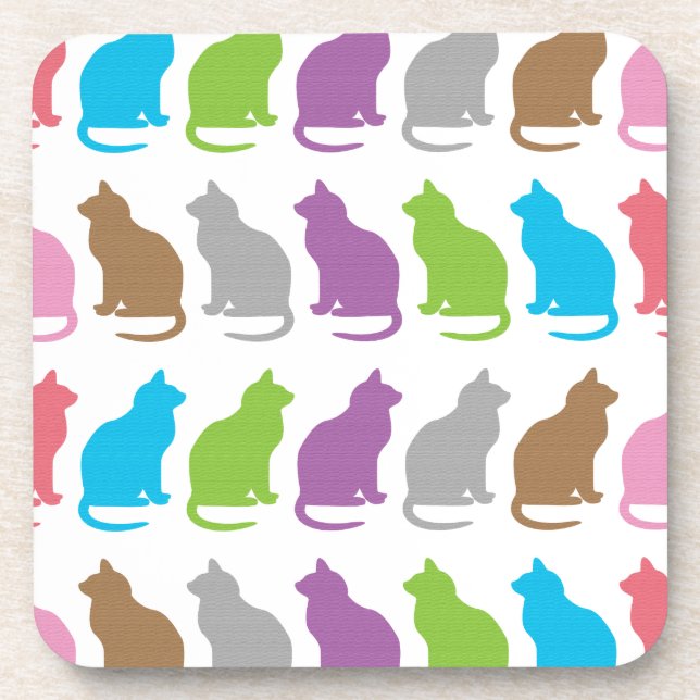 Colourful cat pattern coaster (Front)