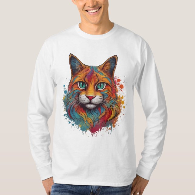 colourful cat pattern T-Shirt (Front)