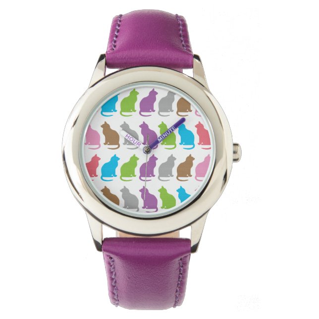 Colourful cat pattern watch (Front)